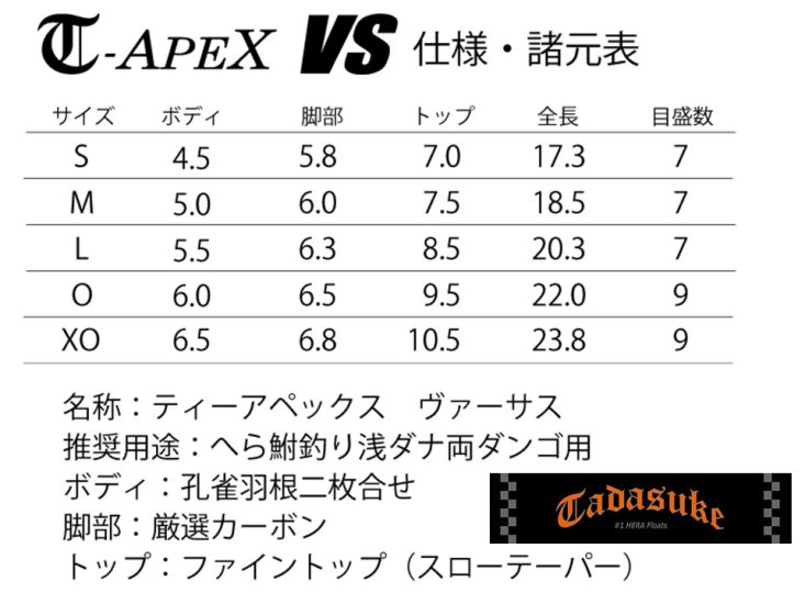 (商品画像) 忠相（ただすけ）　T-APEX VS　(ティーアペックス ヴァーサス) サイズ：S